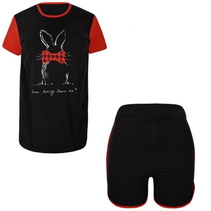 ست تیشرت و شلوارک نخی طرح عروسکی زنانه