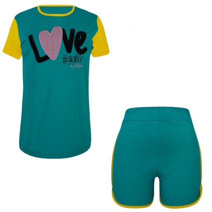 ست تیشرت و شلوارک نخی طرح Love زنانه