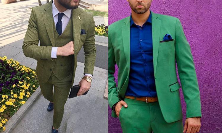 تصویر جداگانه دو مرد با کت و شلوار سبز رنگ
